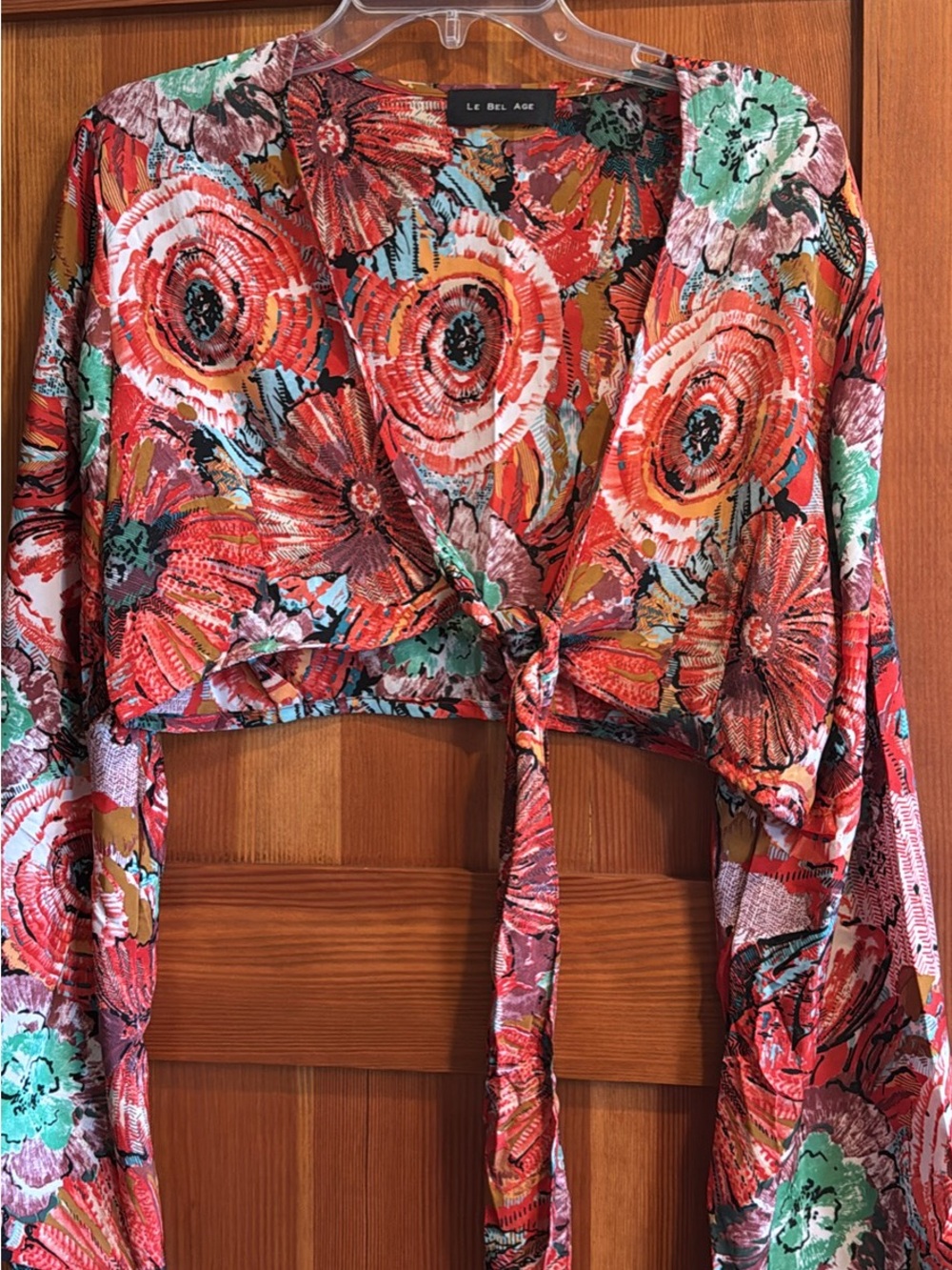 Women's Multicolored Tie-Front Crop Top